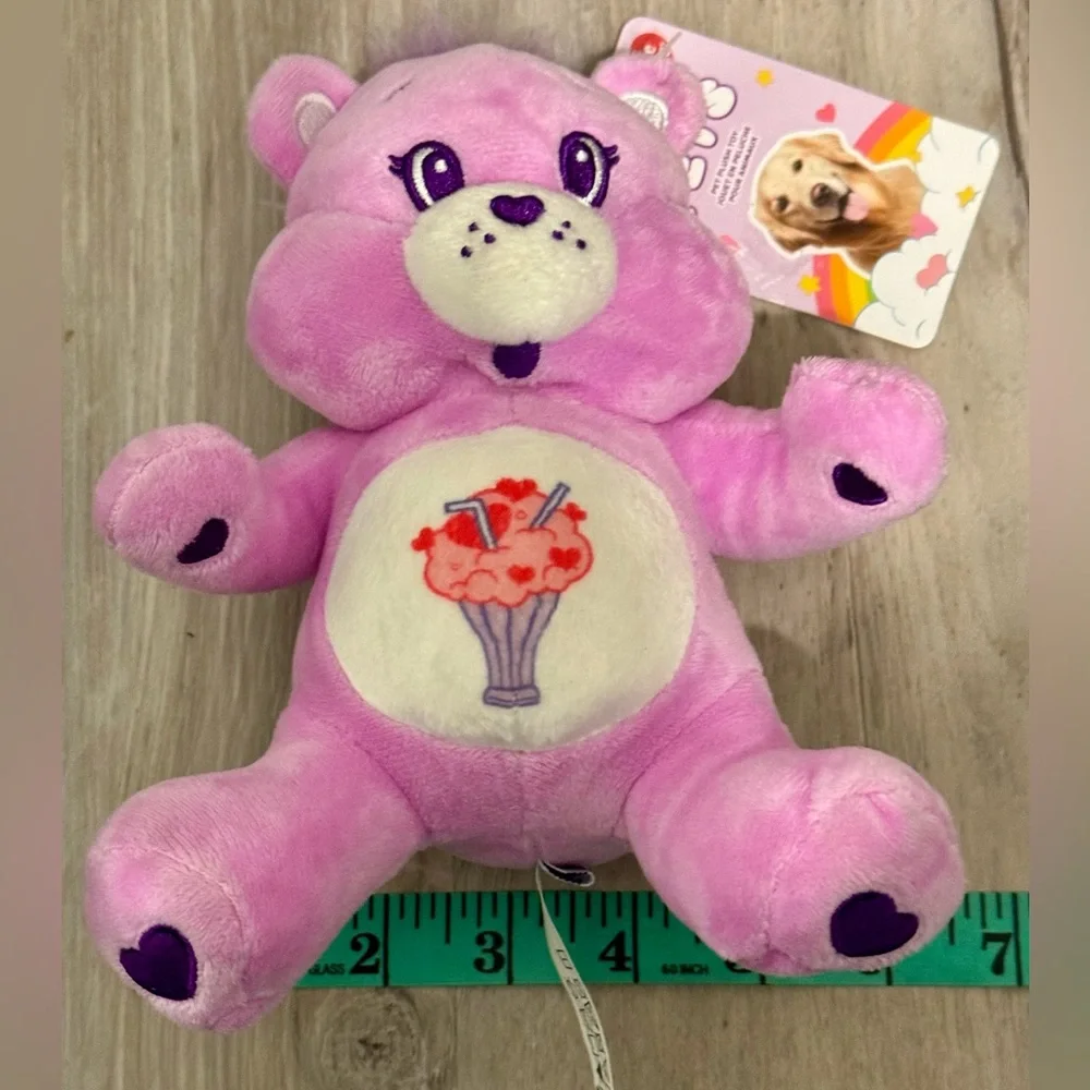 MINISO Care Bears Pink Purple Plush Dog Toy with Squeaker Inside. New with tags.